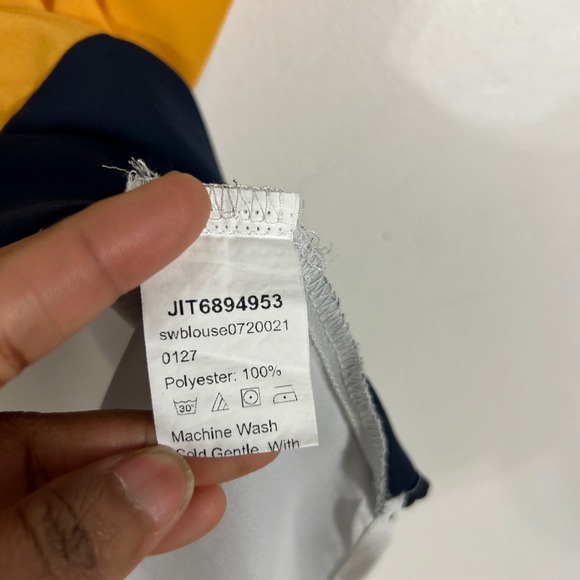 SHEIN Colorblock Half Zip Blouse Womens Medium Yellow White Navy Casual Top - Picture 5 of 6